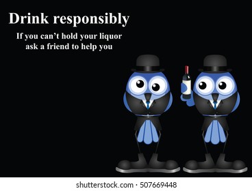 Comical Drink responsibly message on black background with copy space for own text