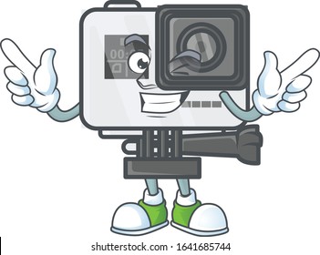 A comical face action camera mascot design with Wink eye