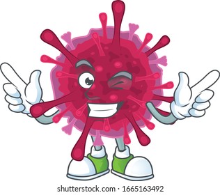 A comical face amoeba coronaviruses mascot design with Wink eye
