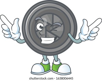 A comical face camera lens mascot design with Wink eye