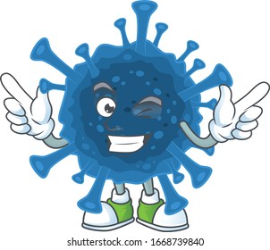 Diseño de mascota de desease de coronavirus facial cómico con Wink eye