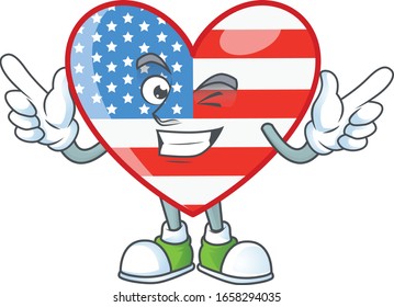 A comical face independence day love mascot design with Wink eye