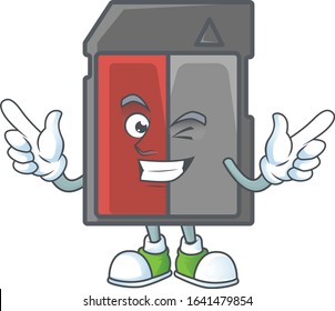 A comical face memory card mascot design with Wink eye