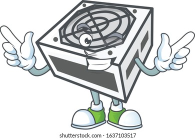A comical face power supply unit white color mascot design with Wink eye