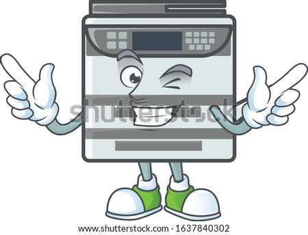 A comical face professional office copier mascot design with Wink eye