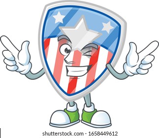 A comical face shield badges USA with star mascot design with Wink eye