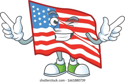 A comical face USA flag mascot design with Wink eye