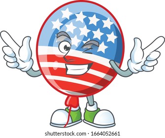 A comical face USA stripes balloon mascot design with Wink eye