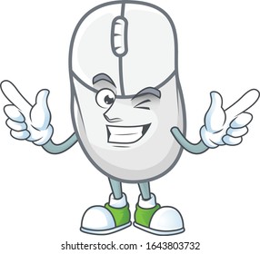 A comical face white mouse mascot design with Wink eye