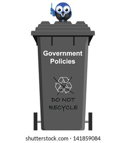Comical Government Policies garbage bin isolated on white background