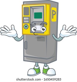 A comical Grinning parking ticket machine cartoon design style