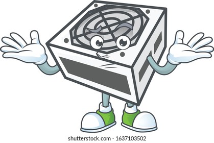A comical Grinning power supply unit white color cartoon design style