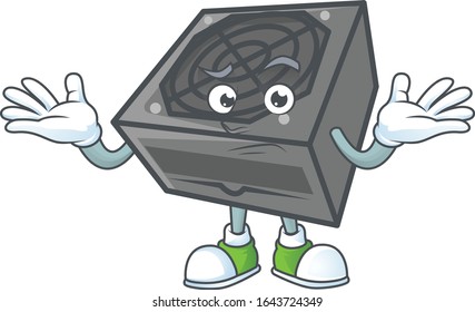 A comical Grinning power supply unit black color cartoon design style