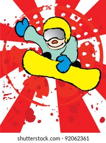 Comical grunge snowboarding vector