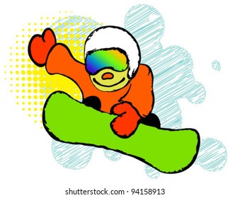 Comical grunge snowboarding vector