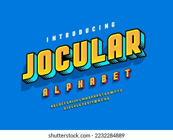 Comical halftone style alphabet design with uppercase, numbers and symbols