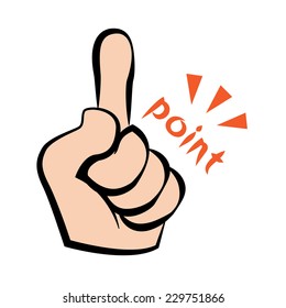 Comical hand-dawn index finger and point letters, vector illustration