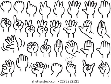 Comical hand-drawn hand set of hand signs01