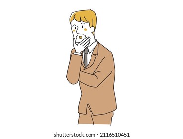  A comical handwritten illustration of a middle-aged and older businessman looking to the side