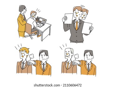 Comical handwritten person about troubles in the business scene Vector, simple coloring of line drawing
