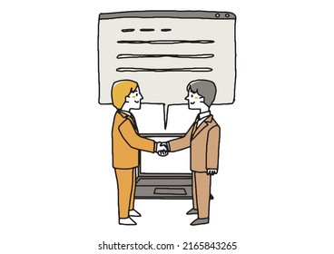 A comical handwritten person who signs a digitally issued contract electronically and signs a contract.