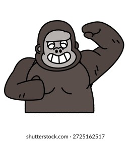 Una ilustración cómica de un gorila posando con su bíceps expuesto.