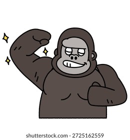 Una ilustración cómica de un gorila mostrando los músculos de sus brazos.