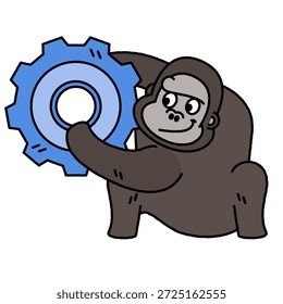 Una ilustración cómica de un gorila lanzando un neumático.