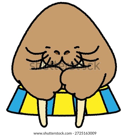 A comical illustration of a walrus imitating a rice ball.
