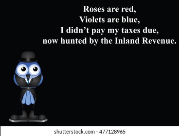 Comical Inland Revenue poem on black background with copy space for own text