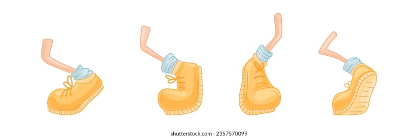 Comical Legs and Cartoon Feet in Shoes Performing Various Movement Vector Set