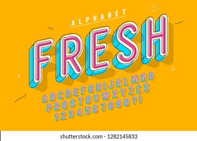 Comical linear font design, colorful alphabet, typeface. Color Swatches control