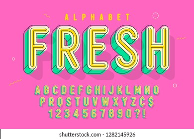 Comical linear font design, colorful alphabet, typeface. Color Swatches control