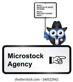 Comical Microstock Agency Rules sign isolated on white background