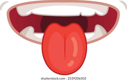 Comical mouth with red and pink lips and teeth, licking its lips playfully on a white background. Perfect for fun projects