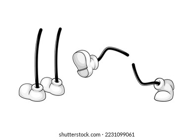 Comical Pair of Legs and Cartoon Feet in White Shoes Standing and Running Vector Set