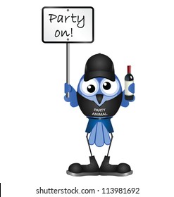 Comical party on sign isolated on white background