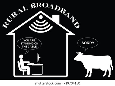 Comical representation of slow rural home broadband isolated on black background