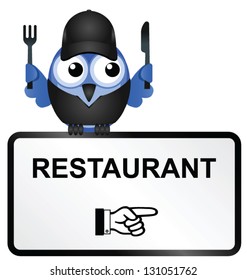 Comical restaurant sign isolated on white background