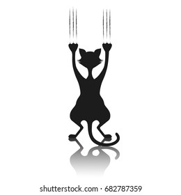 Comical silhouette of a cat the scratching background.