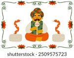 Comical Snake Charmer Illustration and lotus frame