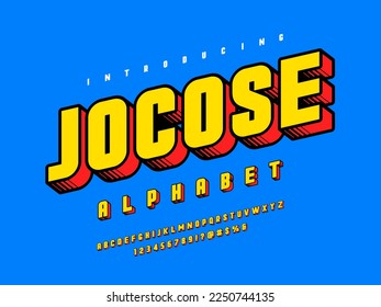 Comical style alphabet design with uppercase, numbers and symbols