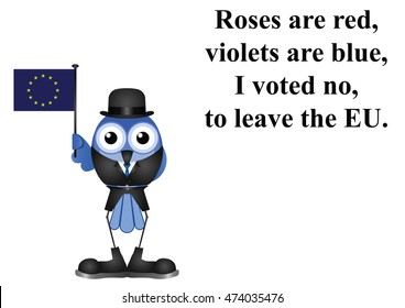 Comical United Kingdom voter voting no to leave the EU poem on white background with copy space for own text