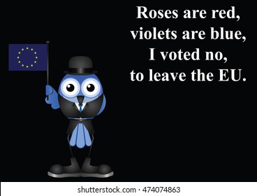 Comical United Kingdom voter voting no to leave the EU poem on black background with copy space for own text