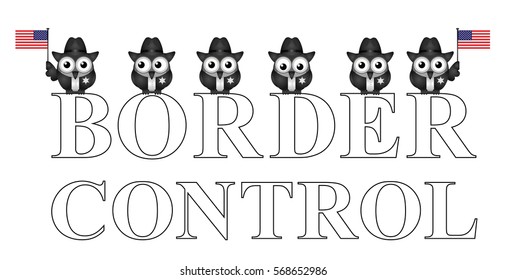 Comical USA border control with custom officials isolated on white background
