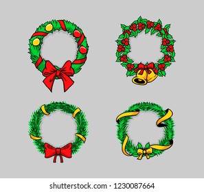 Comical vector illustration of Christmas wreath
