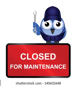 Comical website closed for maintenance sign isolated on white background
