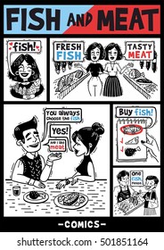 comics about people and fish and meat
