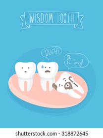 comics about wisdom tooth, vector on blue