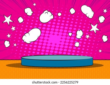 Comics abstract product podium stage. Comic Book scene pedestal or platform for mockup presentation. Vector illustration texture, background. - Shutterstock ID 2256225279